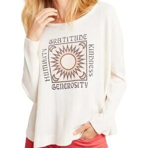 Anthropologie Real Fun, Wow! Gratitude Graphic Sun Waffle Thermal Top Cream M